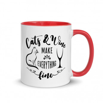 Cats & Wine Make Everything Fine - Mug with Color Inside